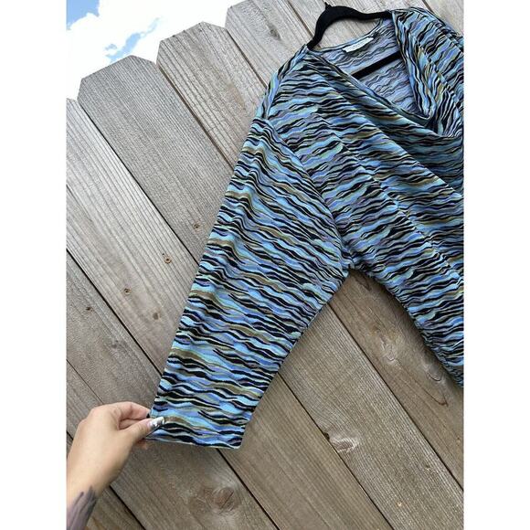 SAG HARBOR stretch Blue green Black Blouse wavy long sleeve size xl fall‎ winter - Picture 5 of 9